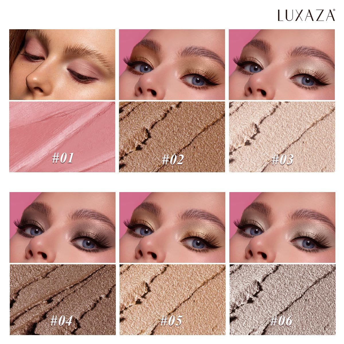 LUXAZA PRO Neutral Eyeshadow Stick Makeup 6PCS Set, Brown Nude Metallic Shimmer Matte Cream Eye Shadow Palette Eyeliner Brightener Pencil Crayon, Halloween Makeup - BROWN CANYON