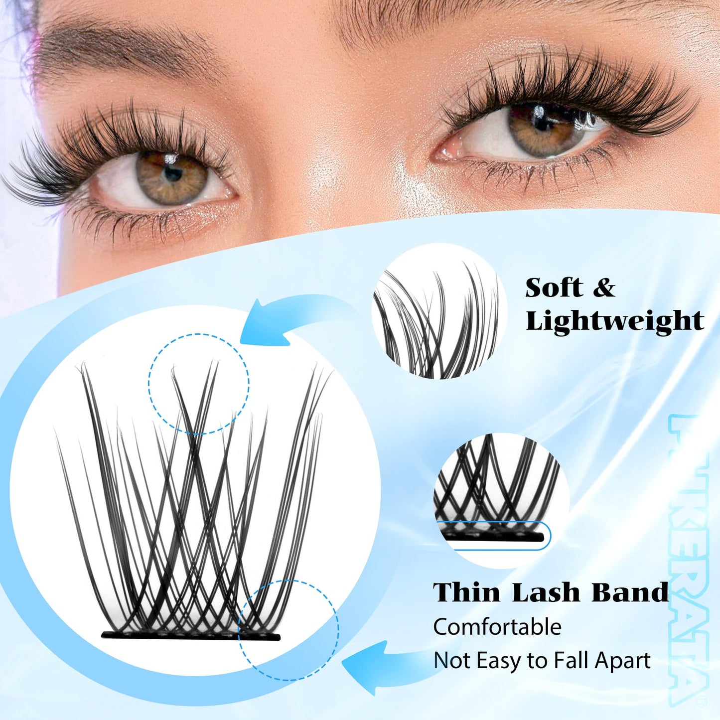 PHKERATA Natural Lash Clusters Wispy Eyelash Clusters 110Pcs Cluster Eyelash Extensions C Curl Individual Lashes 10-16MM Mix Length Natural Look Lashes Clusters with Thin Lash Band, Black