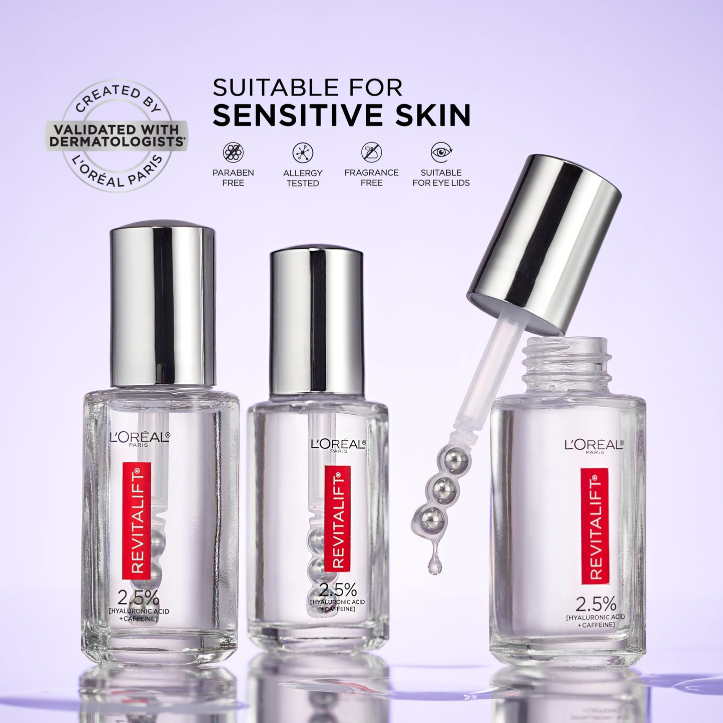 L'Oreal Paris Revitalift Hyaluronic Acid + Caffeine Hydrating Eye Serum for Dark Circles, Fragrance Free .67 fl. oz + Moisturizer Sample
