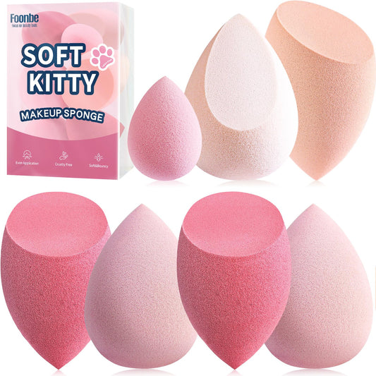 Makeup Sponge Set Foonbe Blender Sponges 7 Pcs for Liquid, Cream, and Powder, Latex Free, Multi colored Beauty Sponges with 1 Mini Sponge, Vegan & Cruelty-Free