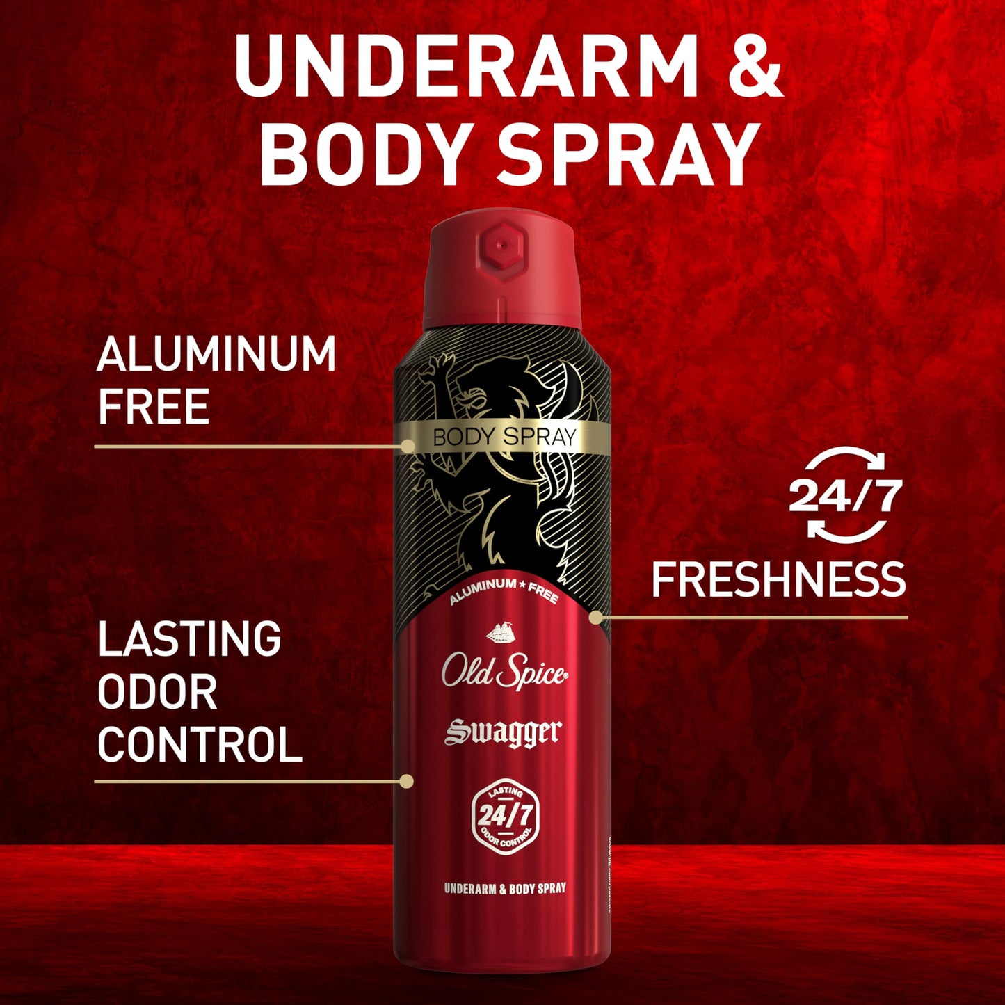 Old Spice Aluminum Free Body Spray for Men, 24/7 Odor Protection, 24/7 Lasting Fragnance & Freshness, Cologne Quality Scent, Swagger with Cedarwood Scent, 5.1 oz (Pack of 3)