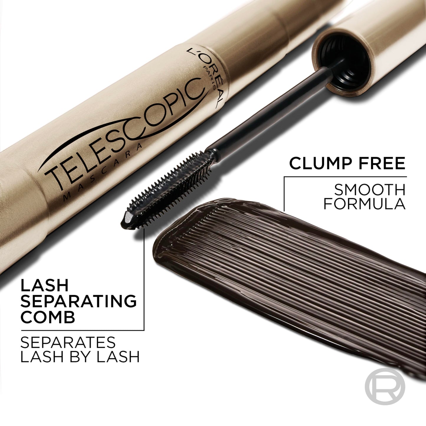L'Oreal Paris Makeup Telescopic Original Lengthening, Lash Separating Mascara with Dual Precision Brush, Washable, Black Brown, 0.27 Fl Oz., 1 Count