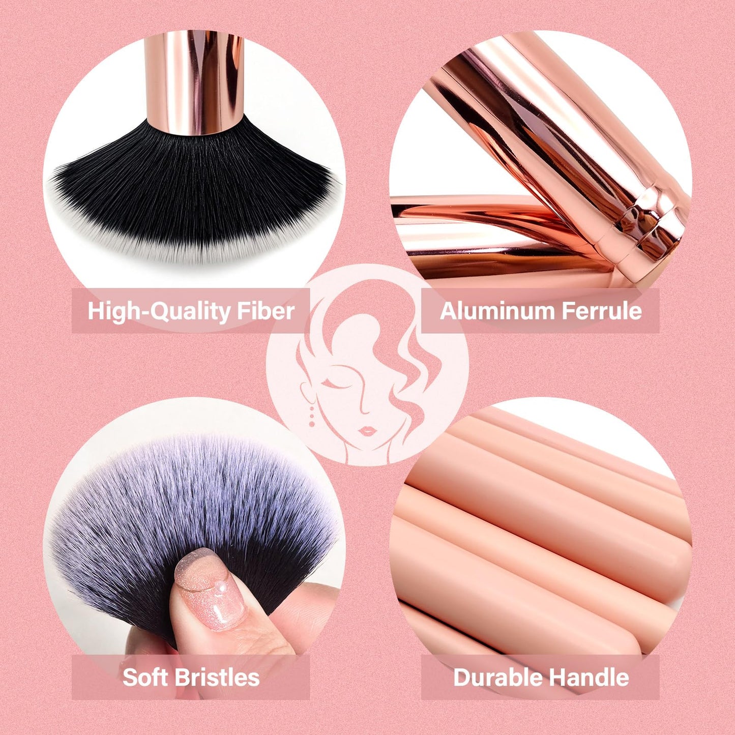 Makeup Brushes Set, Mlemle Professional 26 Pcs Makeup Kit, Include Powder Foundation Concealers Blush Eye shadows 21 Pcs Makeup Brushes and 2 Powder Puff, 3 Makeup Sponge(A01-Pink)