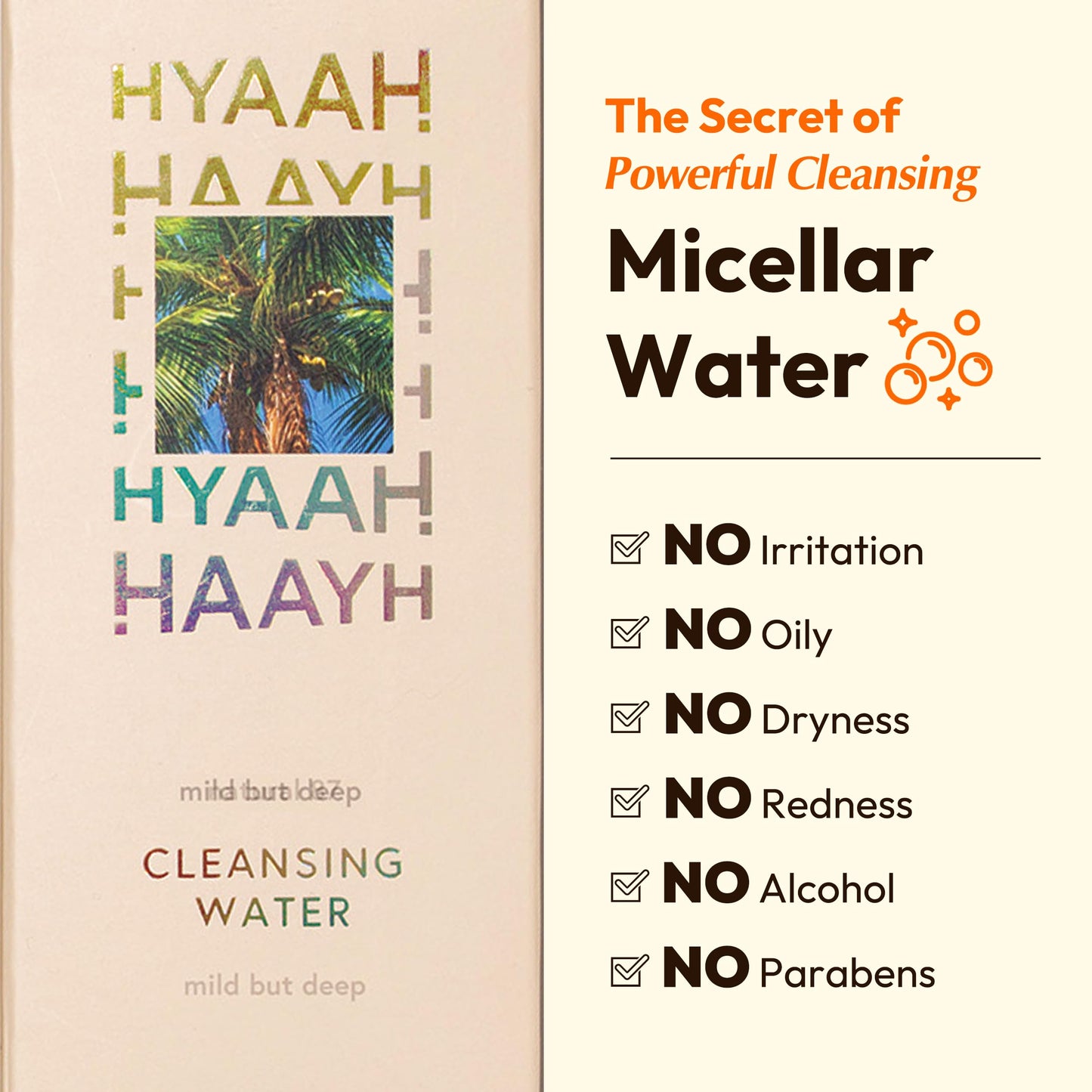 HYAAH Mild But Deep Cleansing Water - Micellar Water Makeup Remover Oil Free Facial Cleanser for Sensitive Skin - Gently Exfoliates, Hydrates - Korean Skincare, 10.14 fl.oz.