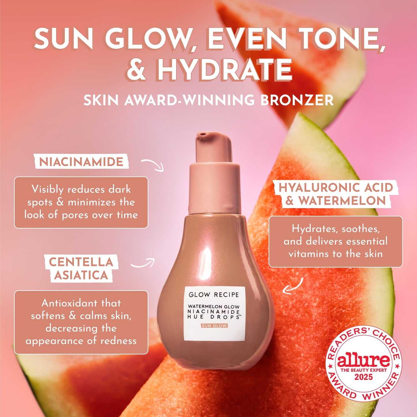 Glow Recipe Hue Drops Tinted Face Serum - Bronzing Drops to Brighten & Hydrate - Skincare Makeup Primer & Liquid Highlighter to Blur Pores for a Radiant, Even Skin Tone - Sunglow (40ml)