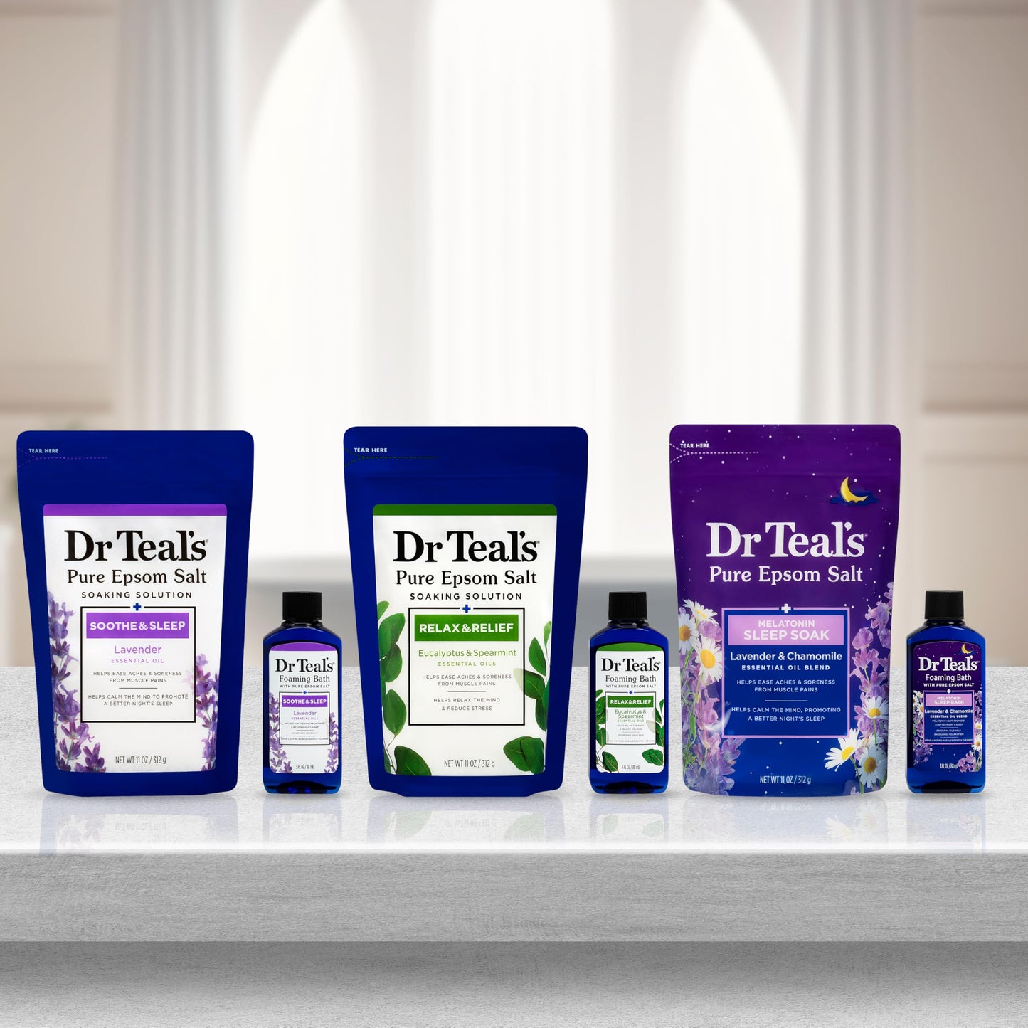 Dr Teal's Pure Epsom Salt Soak Trio Gift Set with Eucalyptus, Sleep Blend & Lavender, 6 Piece