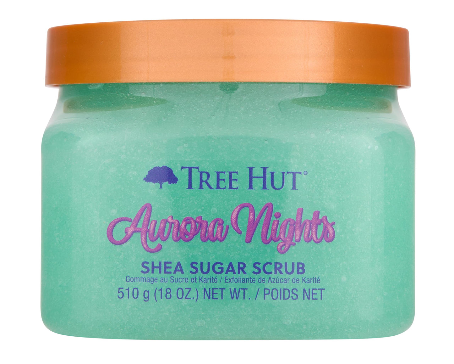 Tree Hut Aurora Nights Shea Sugar Scrub, Exfoliating, Hydrating & Moisturizing Body Scrub with Shea Butter & Nourishing Essential Oils, Smooth & Soften Skin, 18 oz
