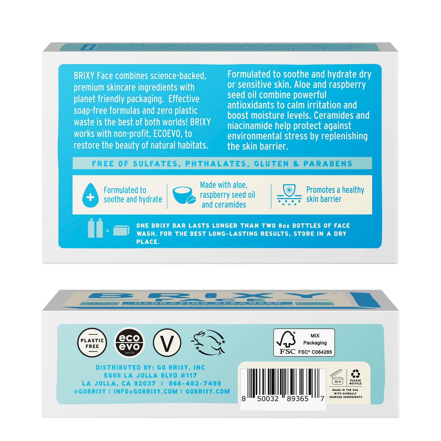BRIXY Hydrating Facial Cleansing Bar For Dry Skin – Aloe and Raspberry Seed Oil To Soothe And Moisturize, Ceramide & Niacinamide Support A Heathy Skin Barrier, Soap Free & pH Balanced