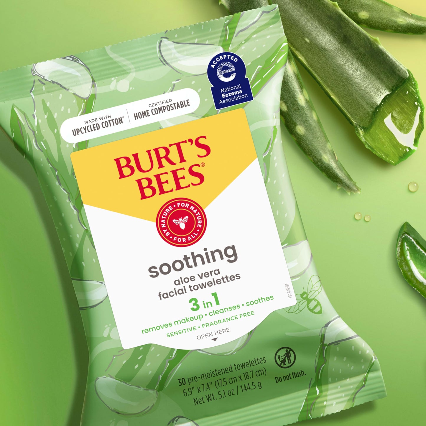 Burt's Bees Stocking Stuffers, Aloe Vera Face Wipes, for Sensitive Skin, Soothing Makeup Remover & Facial Cleansing Towelettes Christmas Gifts, 30 Ct. (3-Pack)