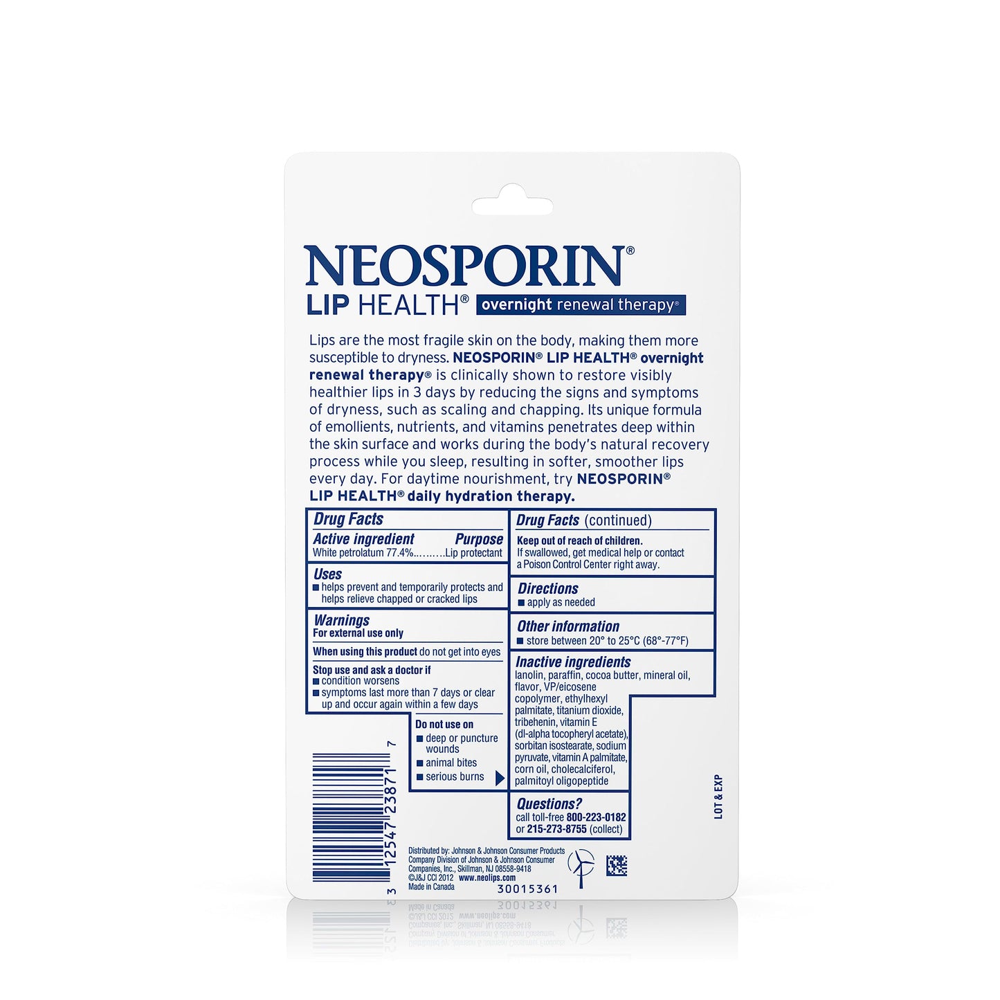 Neosporin Lip Health Overnight Renewal Therapy White Petrolatum Lip Protectant/Moisturizer to Nourish & Repair Dry Lips, Helps Relieve, Prevent & Protect Chapped Lips, 0.27 oz, 2 Pack