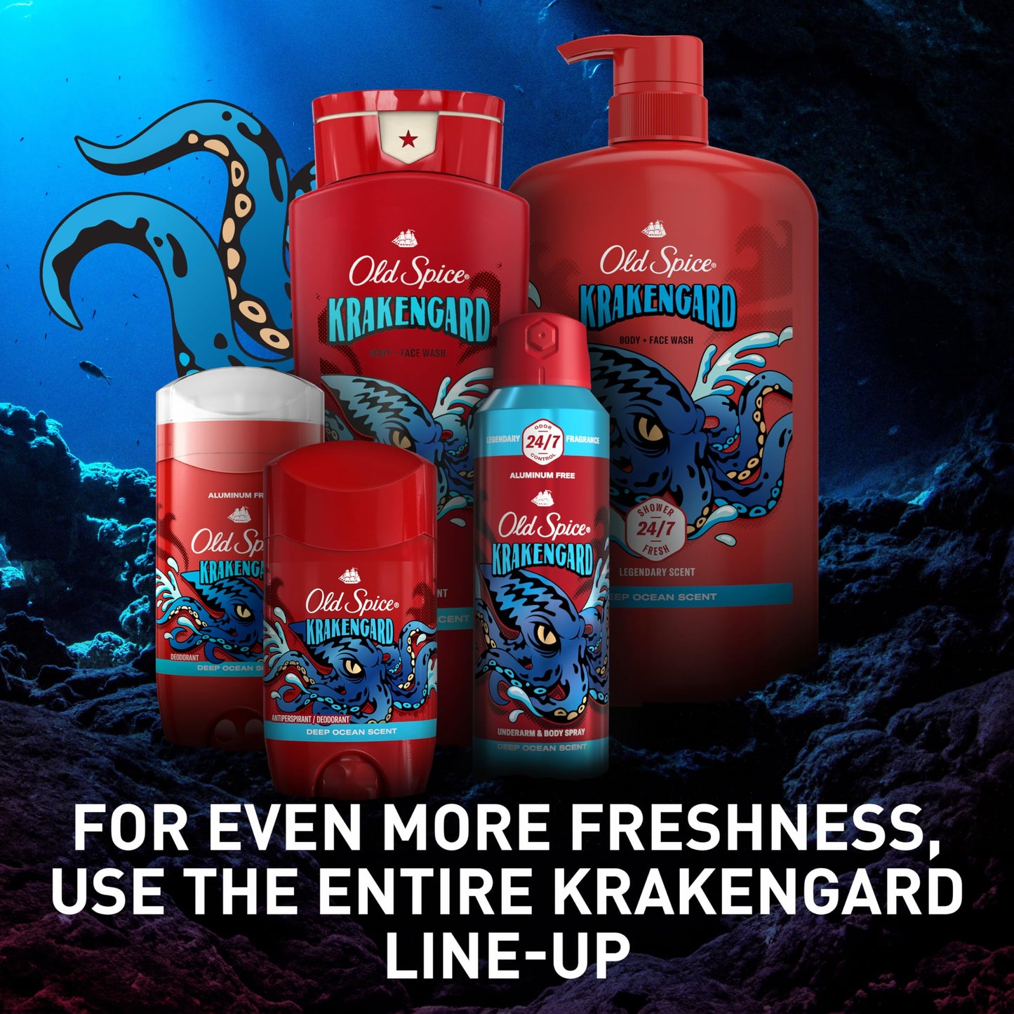 Old Spice Aluminum Free Body Spray for Men, 24/7 Odor Protection, 24/7 Lasting Fragnance & Freshness, Cologne Quality Scent, Krakengard with Deep Ocean Scent, 5.1 oz (Pack of 2)