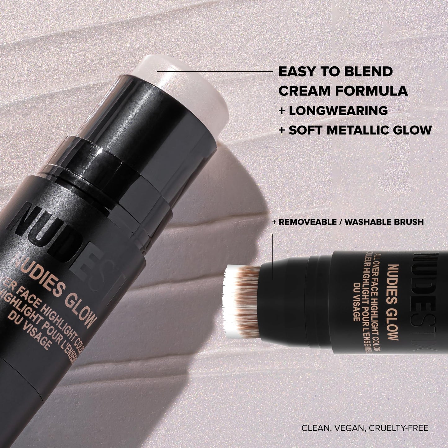 Nudestix Nudies Glow Highlighter Stick – Multi-Use Cream Highlighter for Face, Eyes & Body with Built-In Brush | Dewy, Radiant Finish for All Skin Tones | Ice Ice Baby