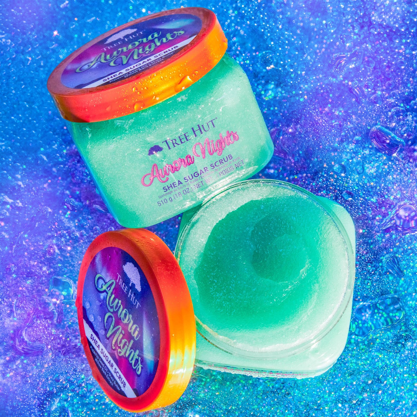 Tree Hut Aurora Nights Shea Sugar Scrub, Exfoliating, Hydrating & Moisturizing Body Scrub with Shea Butter & Nourishing Essential Oils, Smooth & Soften Skin, 18 oz