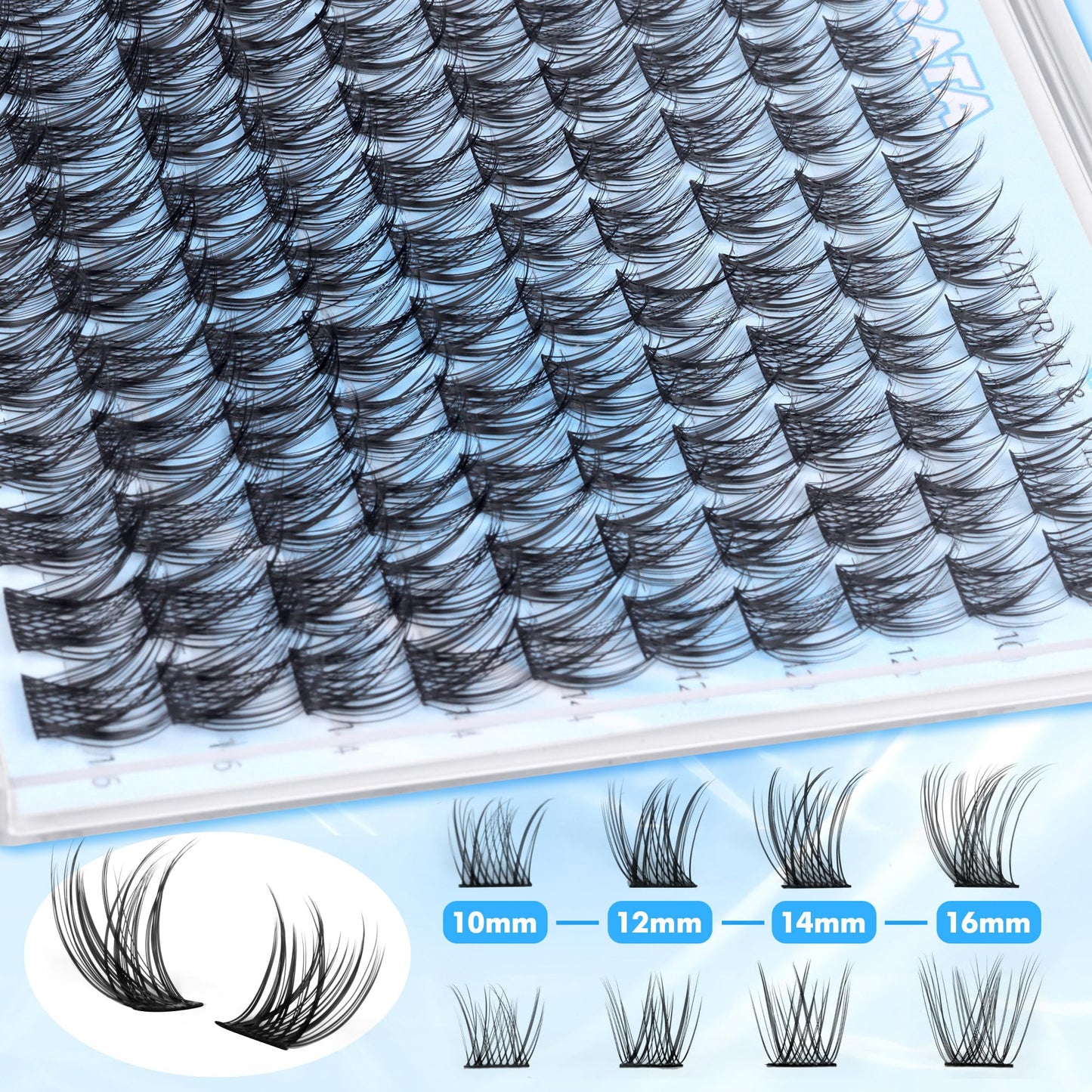 PHKERATA Natural Lash Clusters Wispy Eyelash Clusters 110Pcs Cluster Eyelash Extensions C Curl Individual Lashes 10-16MM Mix Length Natural Look Lashes Clusters with Thin Lash Band, Black