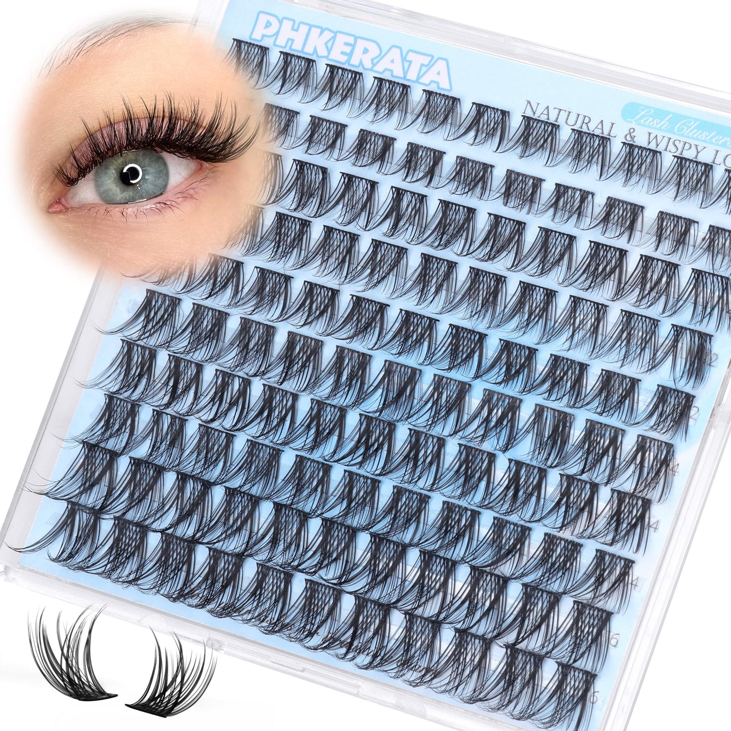 PHKERATA Natural Lash Clusters Wispy Eyelash Clusters 110Pcs Cluster Eyelash Extensions C Curl Individual Lashes 10-16MM Mix Length Natural Look Lashes Clusters with Thin Lash Band, Black