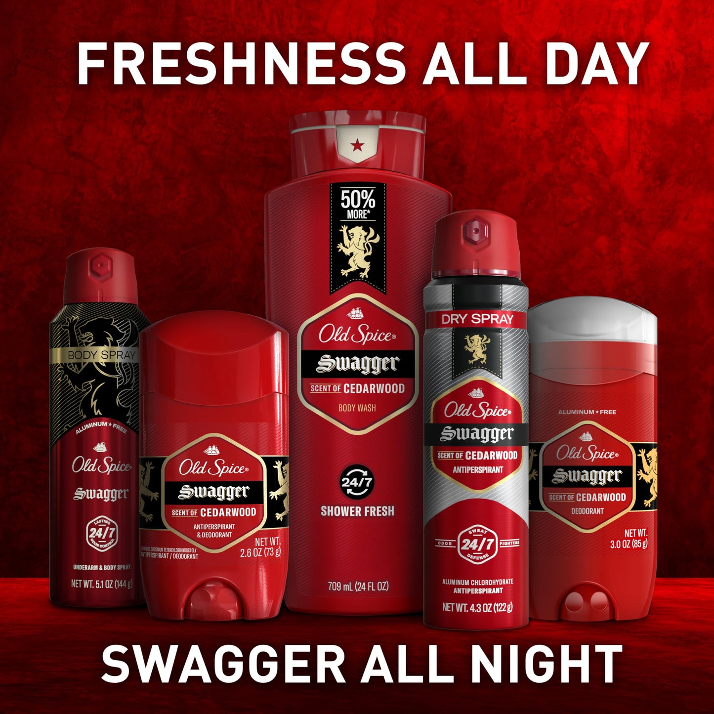 Old Spice Aluminum Free Body Spray for Men, 24/7 Odor Protection, 24/7 Lasting Fragnance & Freshness, Cologne Quality Scent, Swagger with Cedarwood Scent, 5.1 oz (Pack of 3)