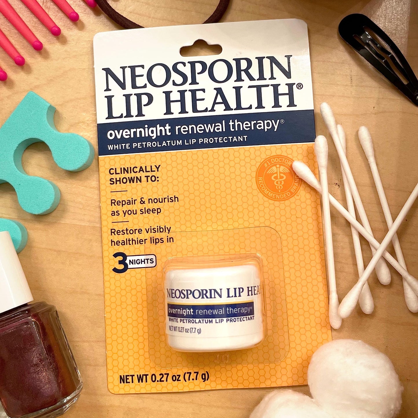 Neosporin Lip Health Overnight Renewal Therapy White Petrolatum Lip Protectant/Moisturizer to Nourish & Repair Dry Lips, Helps Relieve, Prevent & Protect Chapped Lips, 0.27 oz, 2 Pack