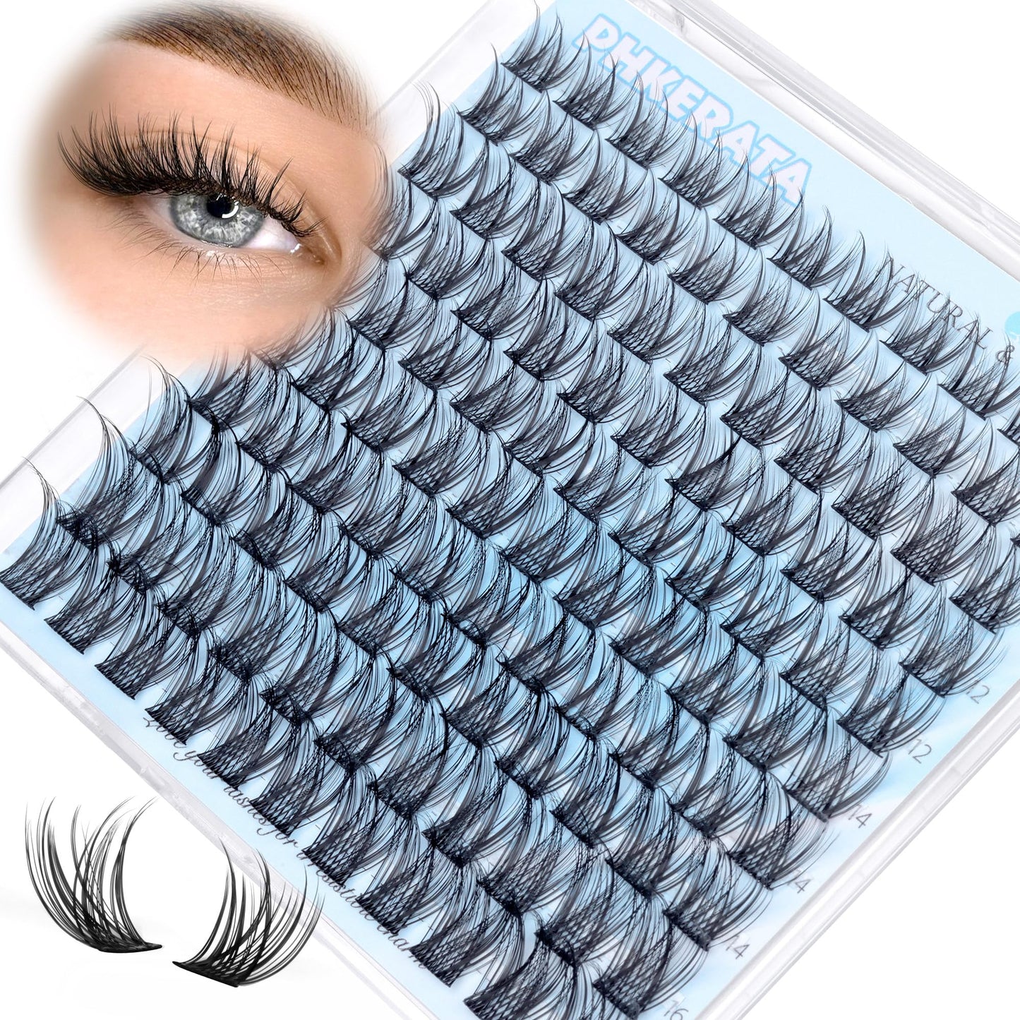 PHKERATA Natural Lash Clusters Wispy Eyelash Clusters 110Pcs Cluster Eyelash Extensions C Curl Individual Lashes 10-16MM Mix Length Natural Look Lashes Clusters with Thin Lash Band, Black
