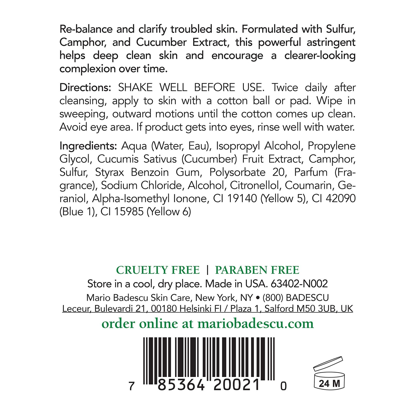 Mario Badescu Special Cleansing Lotion C for Combination or Oily Skin, Cooling & Clarifying Toner for Face That Cleanses Clogged Pores, Pack of 1, 8 Fl Oz