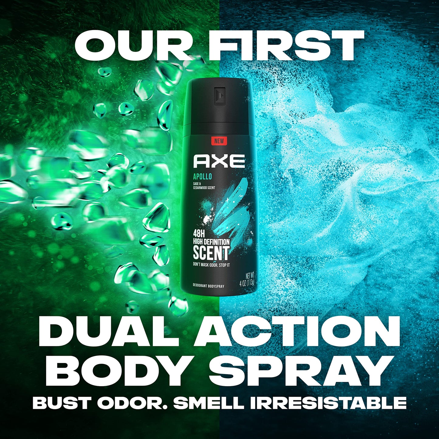 AXE Apollo Body Spray Deodorant for Long-Lasting Odor Protection, Sage & Cedarwood Deodorant for Men Formulated Without Aluminum 4oz 4 Count