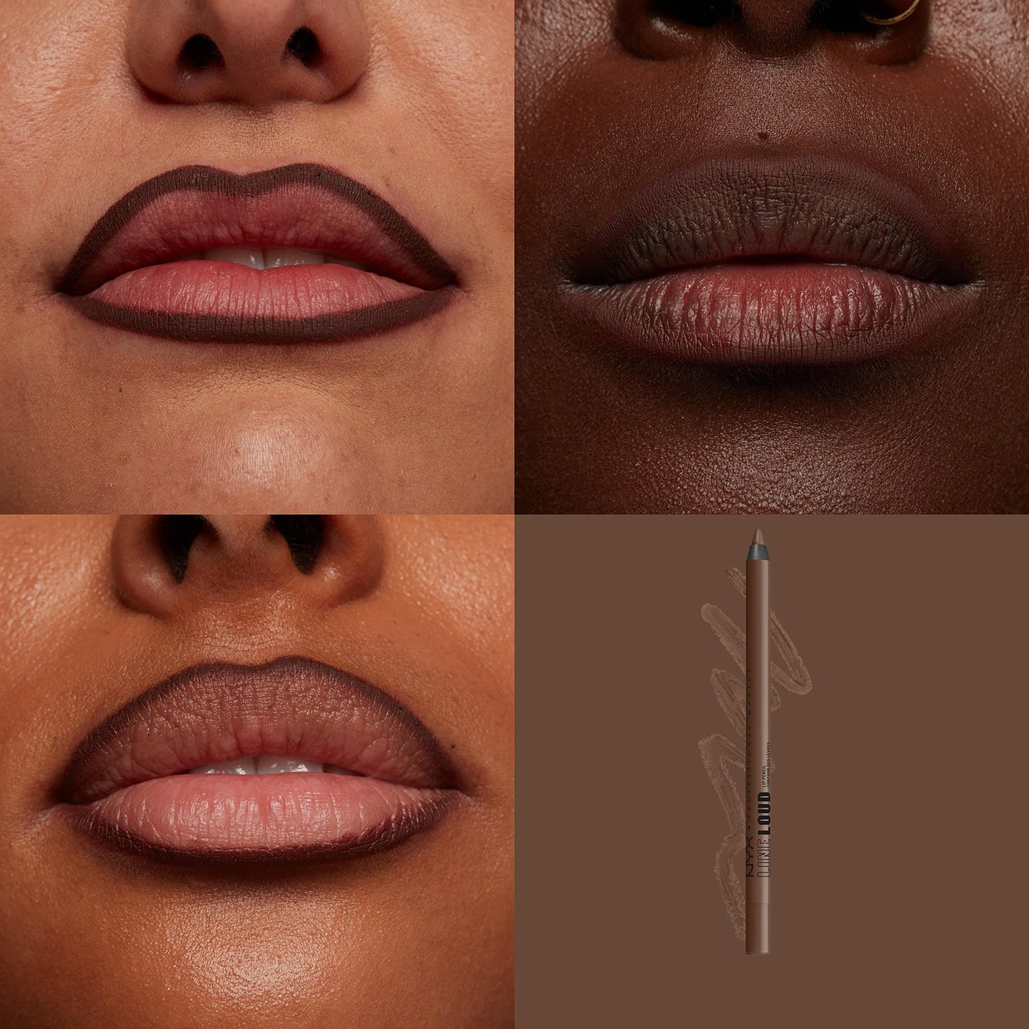 NYX PROFESSIONAL MAKEUP Line Loud Lip Liner, Longwear and Pigmented Lip Pencil with Jojoba Oil & Vitamin E - Rebel Kind (Chocolate Brown)
